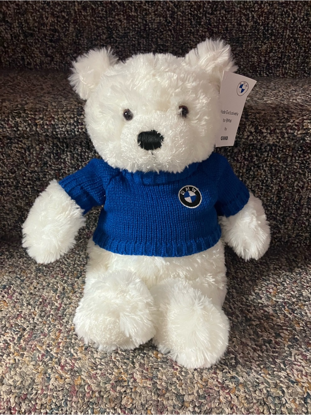 Gund White Plush Bear with Blue Sweater